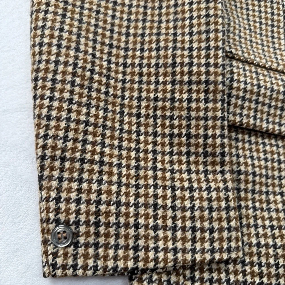 Vtg Lynton Sport Coat Tweed Blazer Mens 40R Check Houndstooth Wool Brown Black